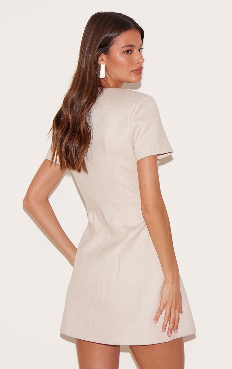 Almond Herringbone Tailored Short Sleeve Mini Dress Product Image