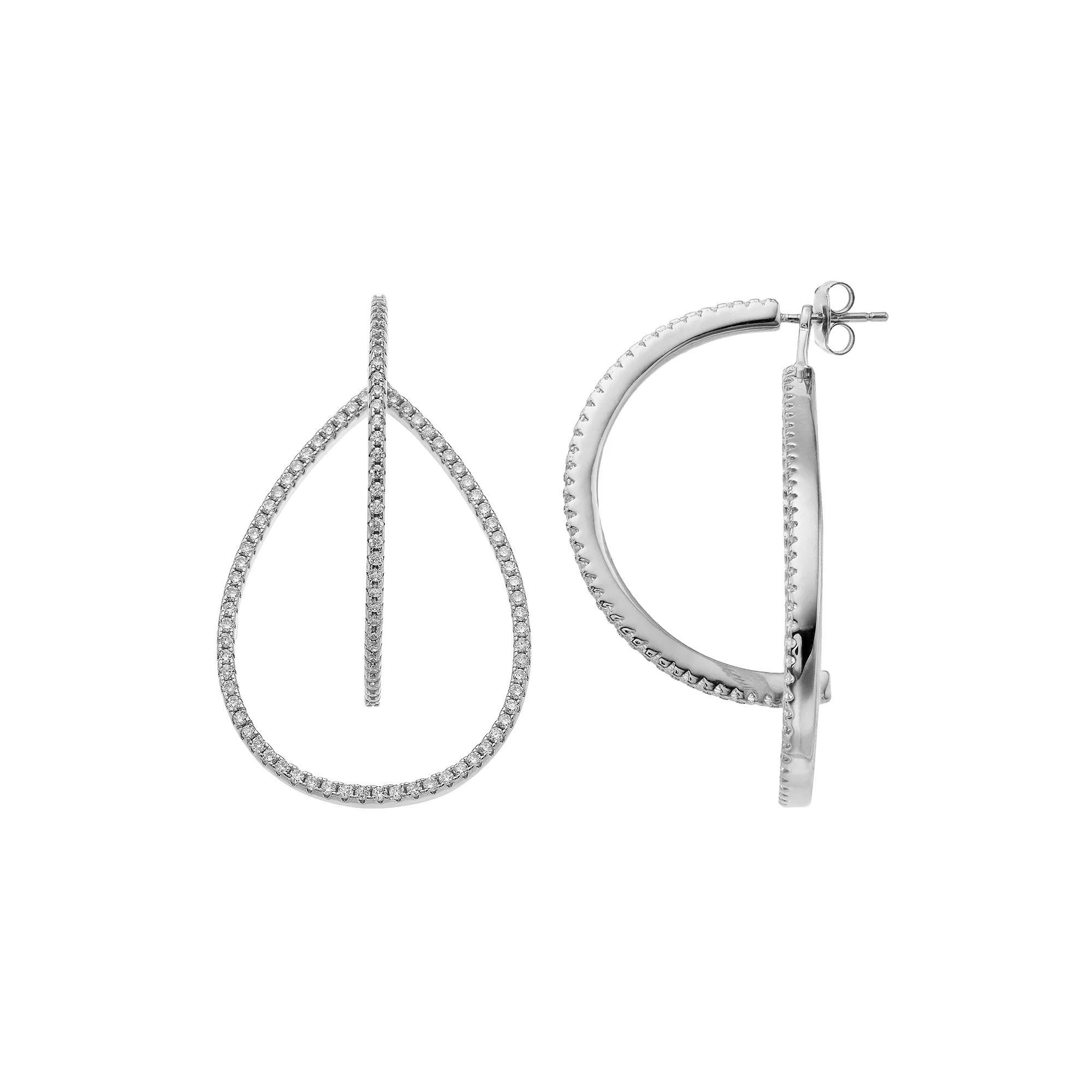Sterling Silver Cubic Zirconia 3-D Teardrop Earrings, Women's Product Image
