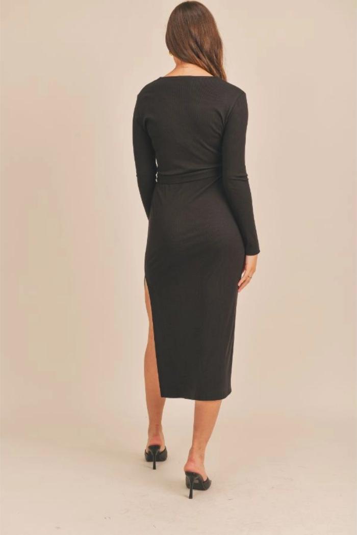 Ribbed Slits Midi Dress Product Image