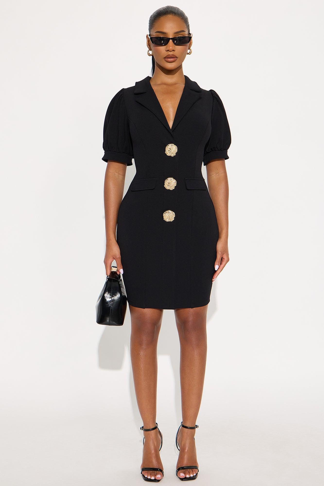 Milena Short Sleeve Collar Mini Dress - Black Product Image