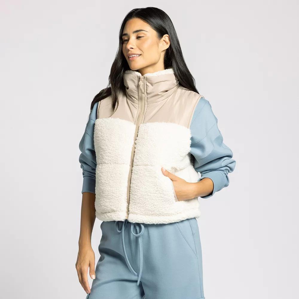 Women's Thread & Supply Sherpa Trim Vest, Size: Large, Cream Brown Combo Product Image