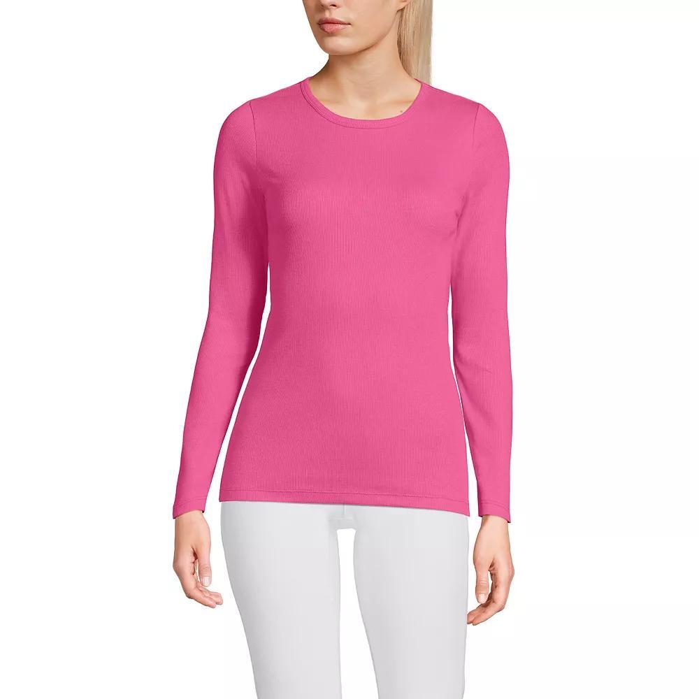 Women's Lands' End Micro Rib Tee, Size: Large, Blue Mini Stripe Product Image