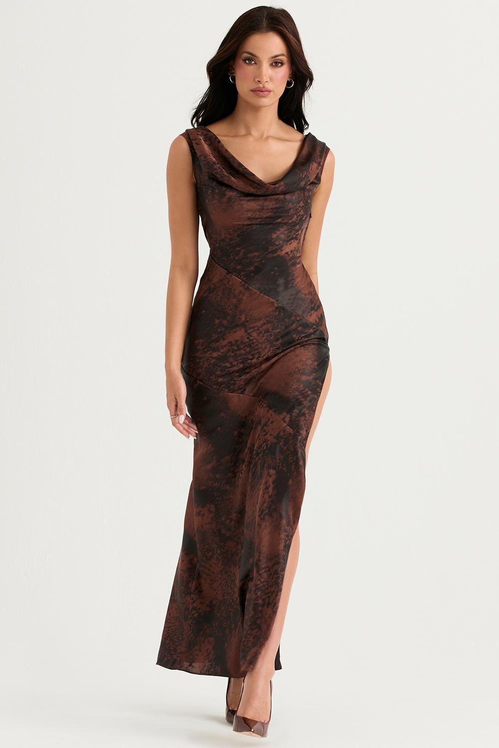 Alaina Antique Copper Bias Cut Maxi Dress Product Image
