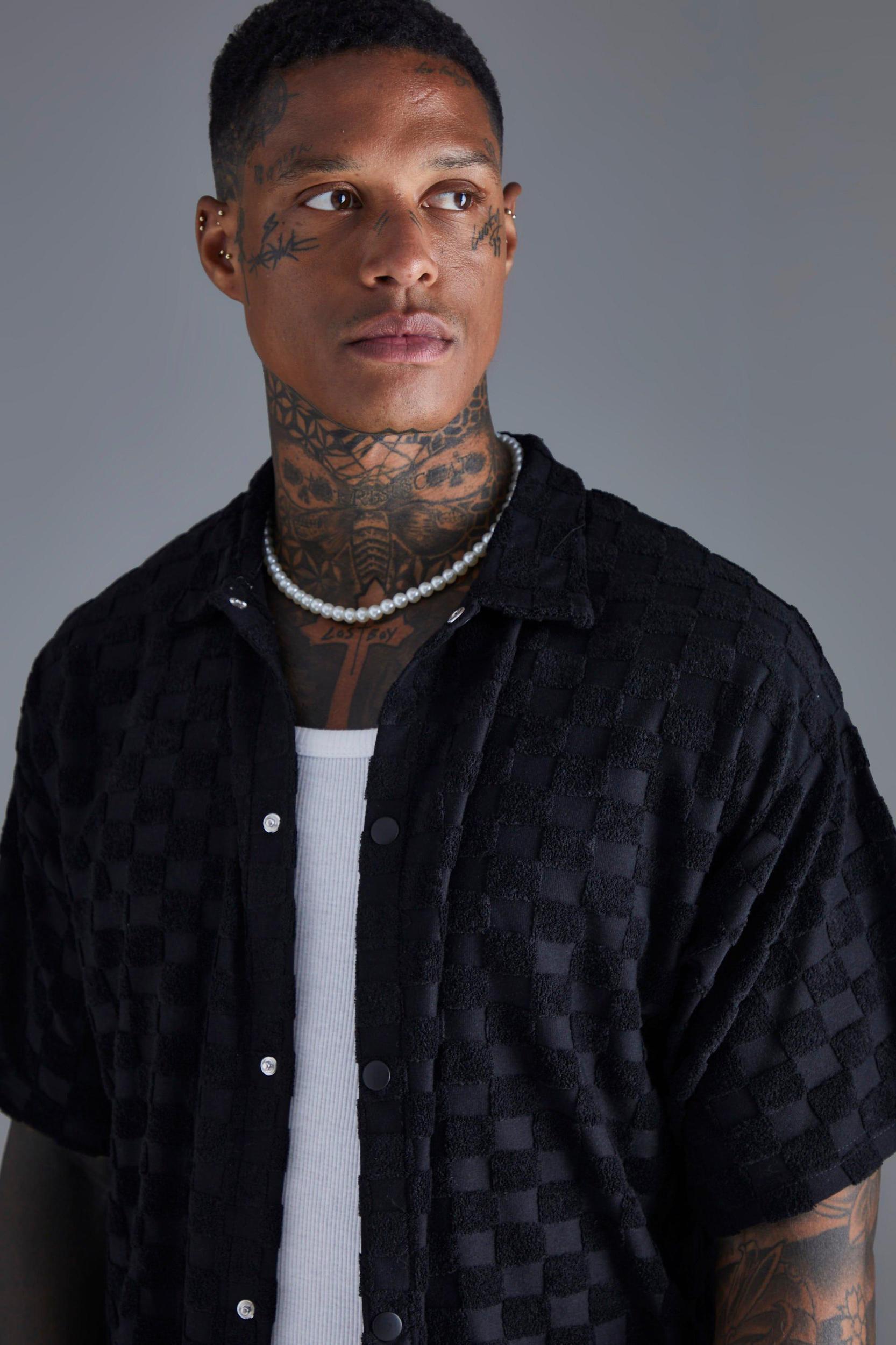 Boxy Plaid Towelling Shirt | boohooMAN USA Product Image