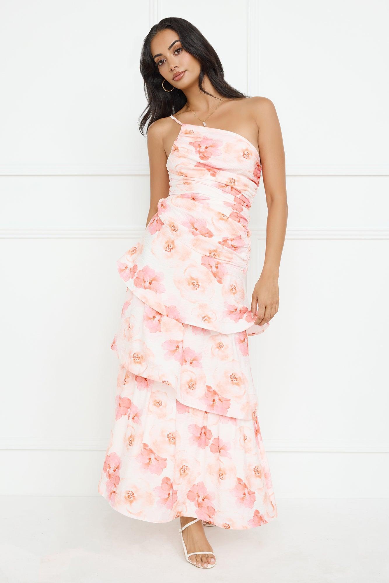 Petal Whirl One Shoulder Maxi Dress Pink Product Image
