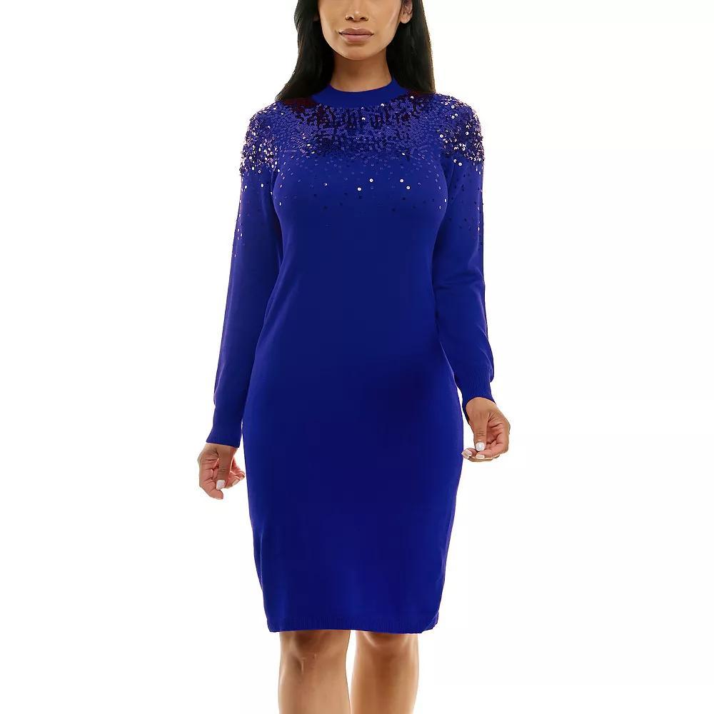 Women's Nina Leonard Sequins Sweater Dress, Size: XL, Deep Blue Product Image