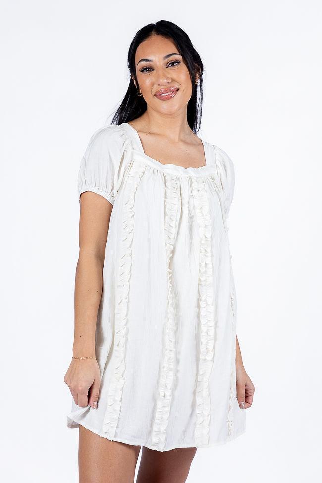 Tell Them About Me Ivory Ruffle Front A-Line Romper Dress FINAL SALE Product Image