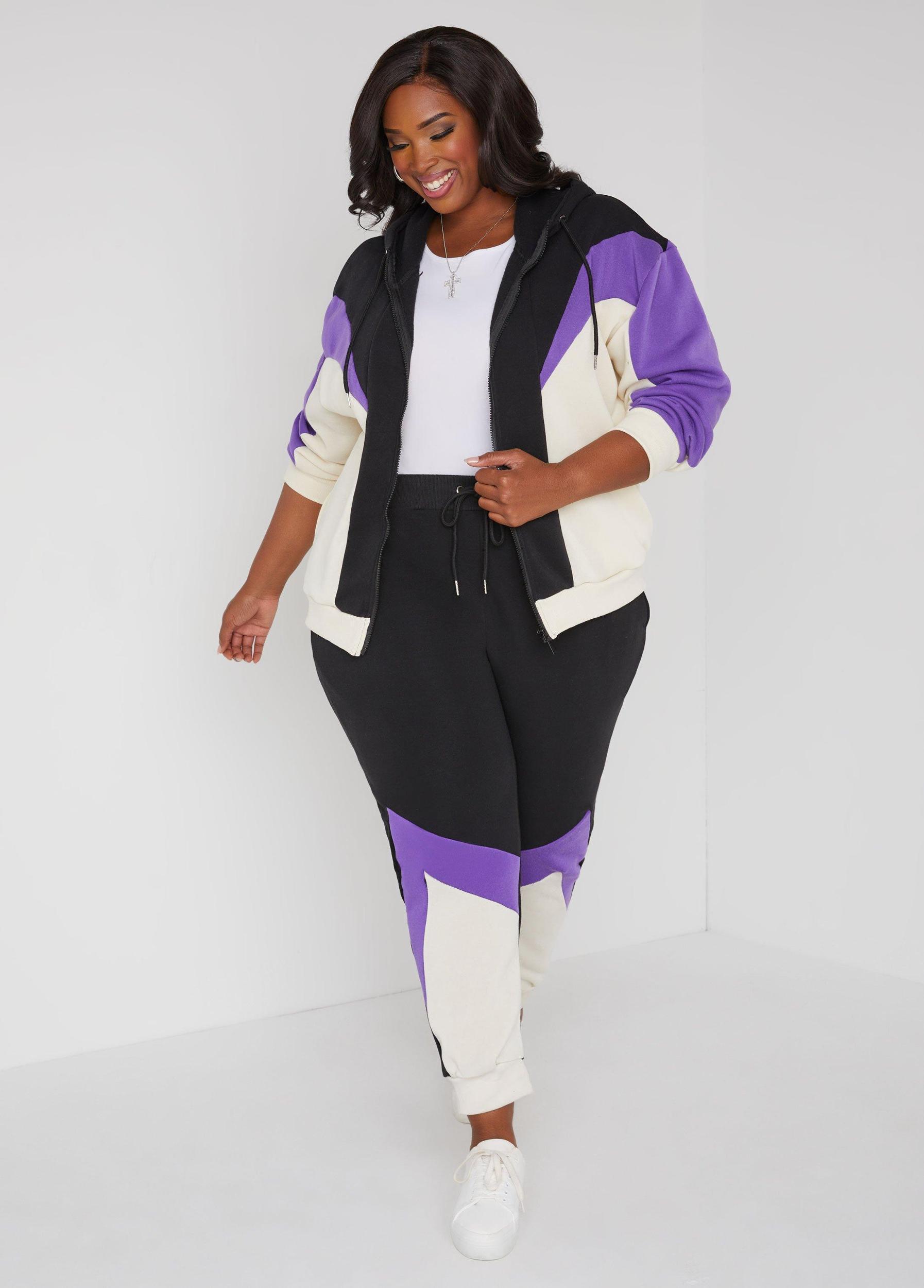 Plus Size Colorblock Fleece Hoodie Ashley Stewart Product Image