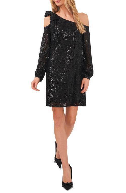 CeCe One Shoulder Ruffled Sequin Dress (Champagne) Women's Clothing Product Image
