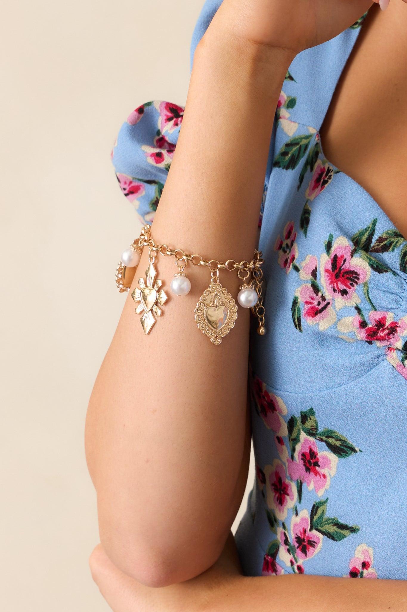 Making Connections Gold & Ivory Pearl Charm Bracelet Product Image