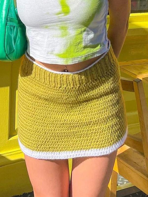 Contrast Knit Slim Mini Skirt Product Image