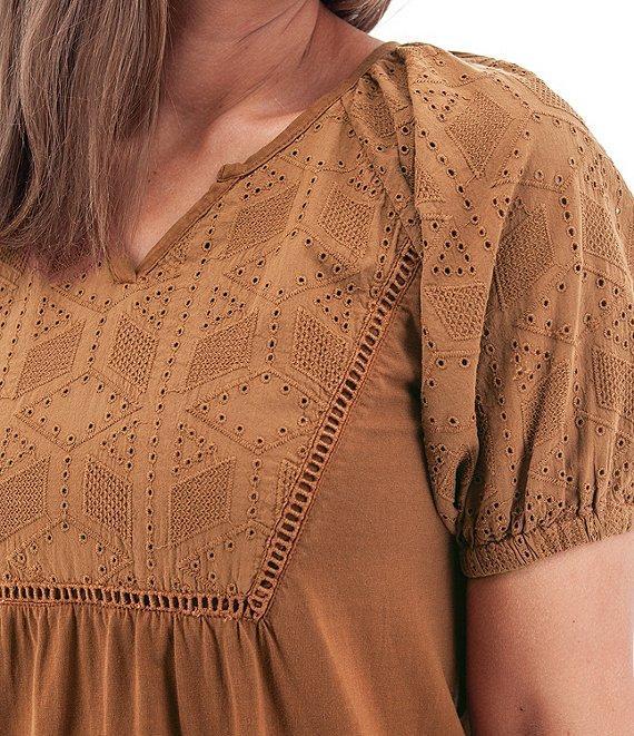 Aventura Shelle Organic Cotton Blend Woven Eyelet Schiffli Embroidered V-Notch Neck Dress Product Image
