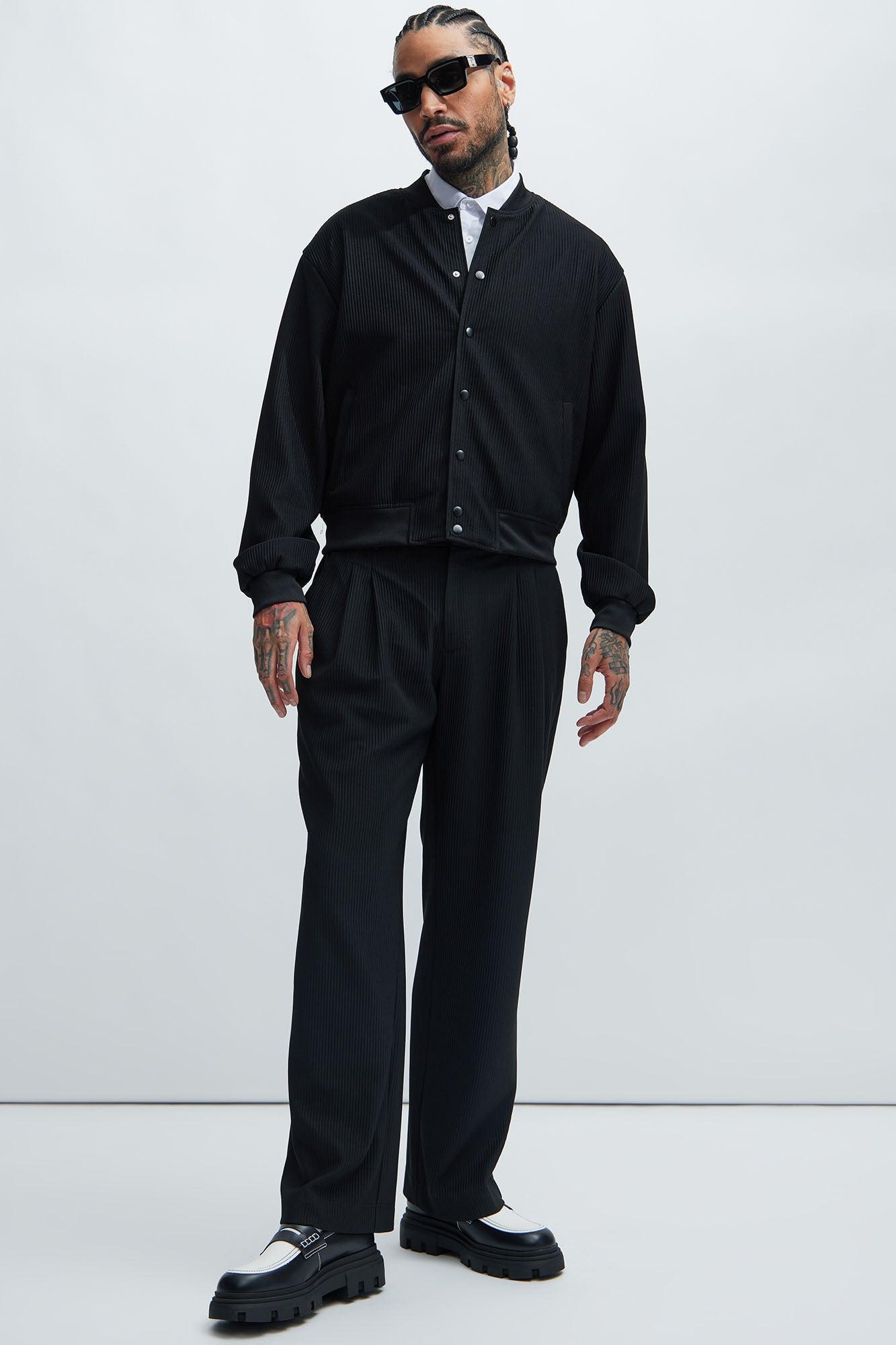 Show Up Pleated Loose Trouser Pants - Black Product Image
