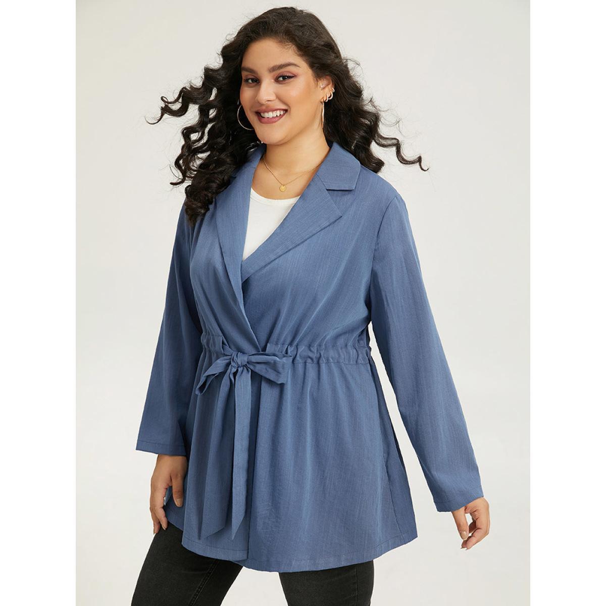 Plus Size Plain Drawstring Knot Gathered Coat Women Indigo Casual Plain Ladies Dailywear Winter Coats BloomChic 26/4X Product Image