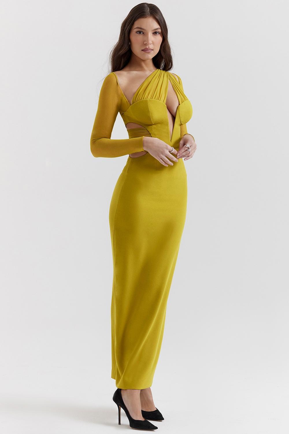 Zahra  chartreuse plunge maxi dress - sale Product Image