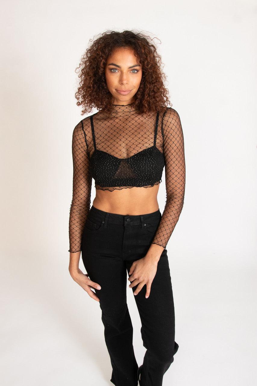 Gold Glitter Mesh Mock Neck Top Product Image