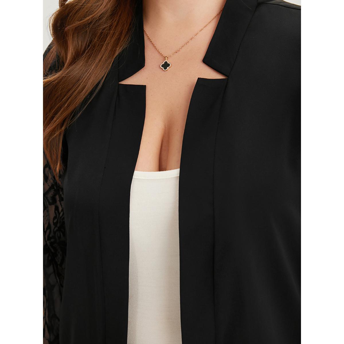 Plus Size Halloween Solid Open Front Guipure Lace Blazer Black Women Dailywear Plain Plain Sleeve Long Sleeve Open Front 28/5X Casual Blazers BloomChic Product Image
