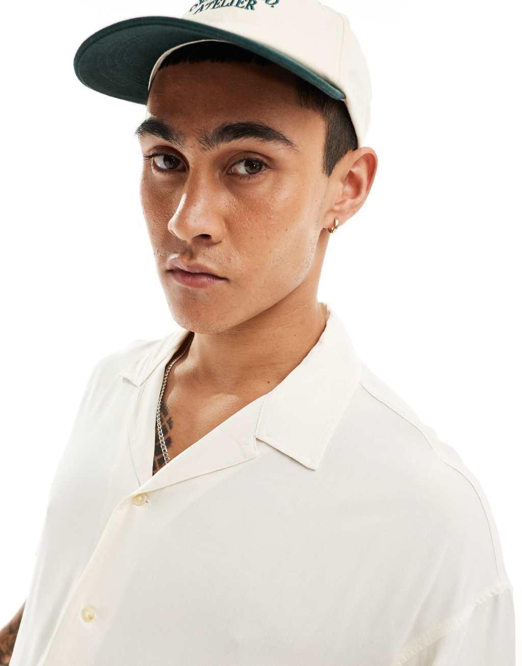 ADPT oversized revere collar shirt in white  Product Image