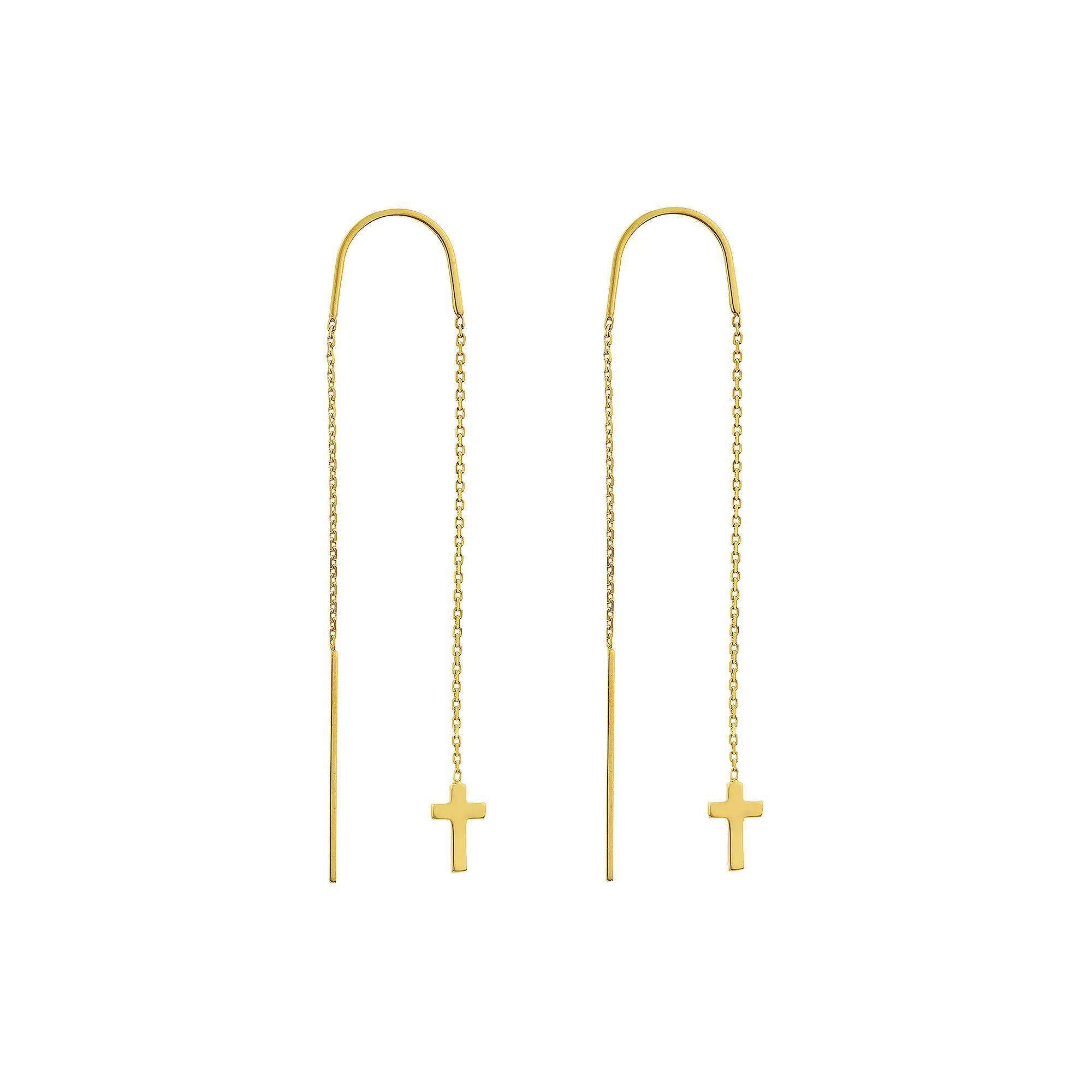 14k Gold Cross Threader Earrings, Women's Product Image