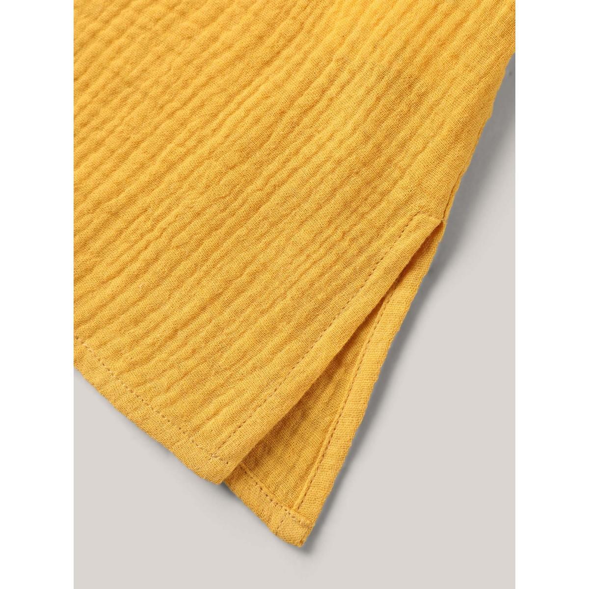 Plus Size Turmeric Pure Cotton Lace Placket Tied Blouse Women Short sleeve Round Neck Everyday-Casual Blouses BloomChic 26/4X Product Image