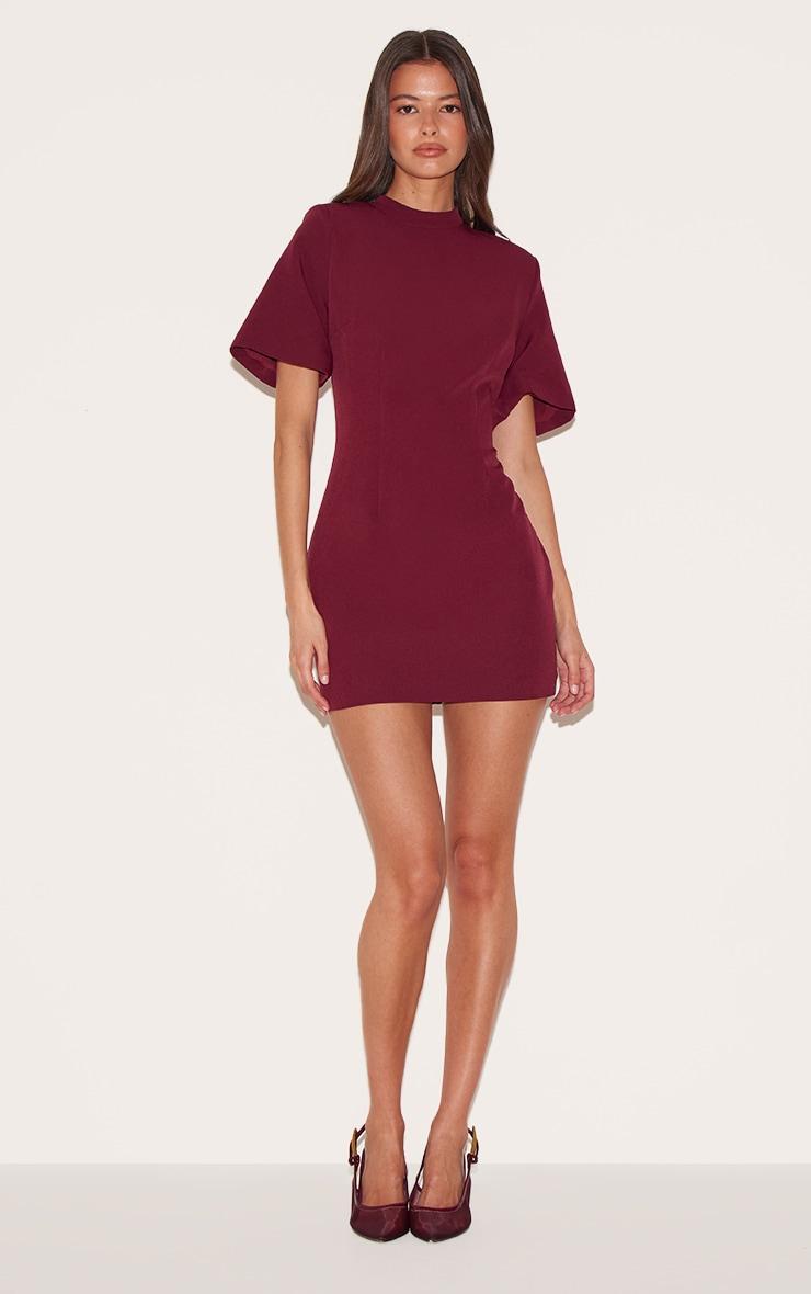  Wine Woven Cinched Backless Mini Dress Product Image