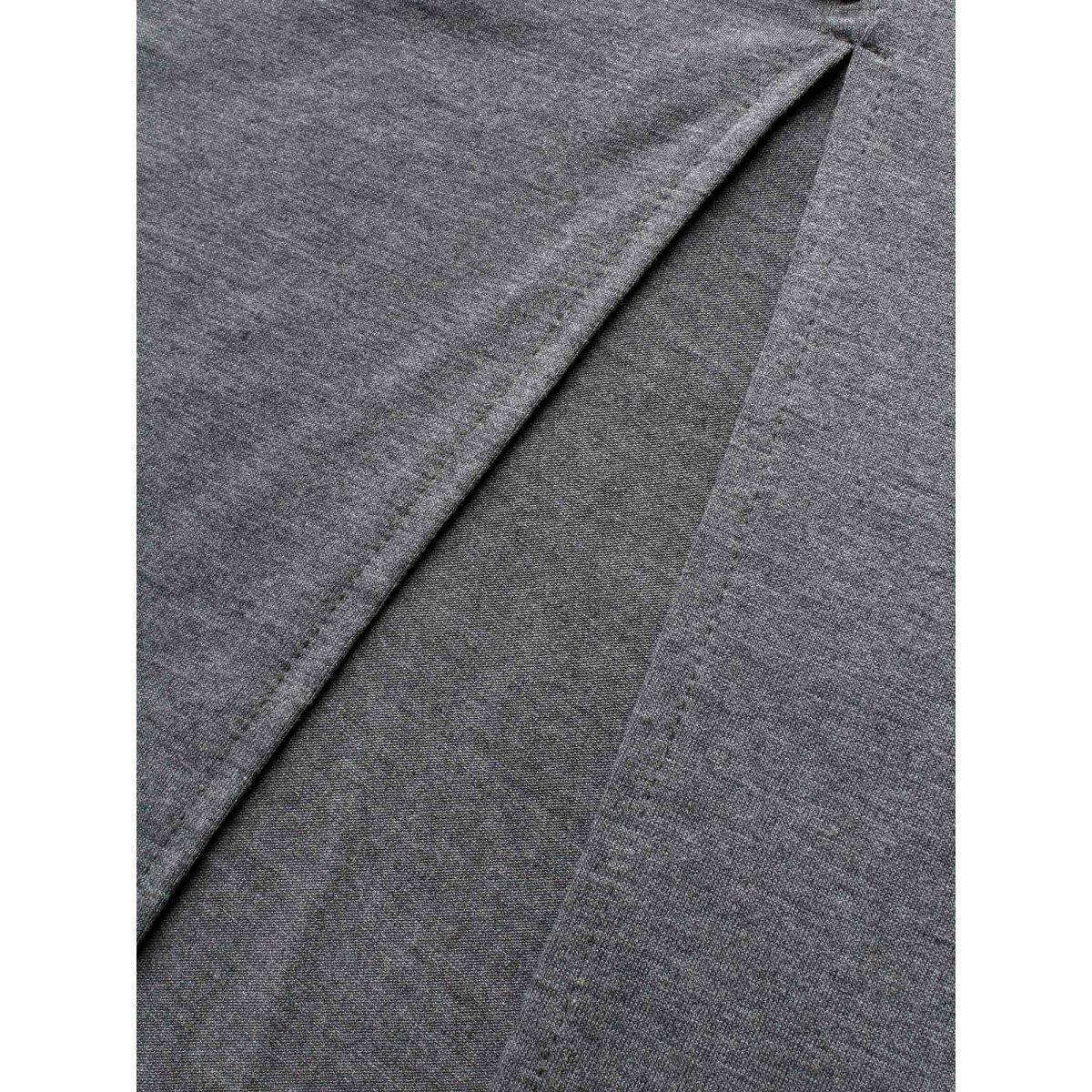 Plus Size Solid Ruched Split Hem Dress DimGray Women Elegant Gathered Round Neck Long Sleeve Curvy BloomChic 12/L Product Image