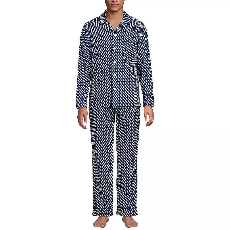 Men's Lands' End Essential Long Sleeve Top & Pants Pajama Set, Size: XXL, Grey Blue Stripe Product Image
