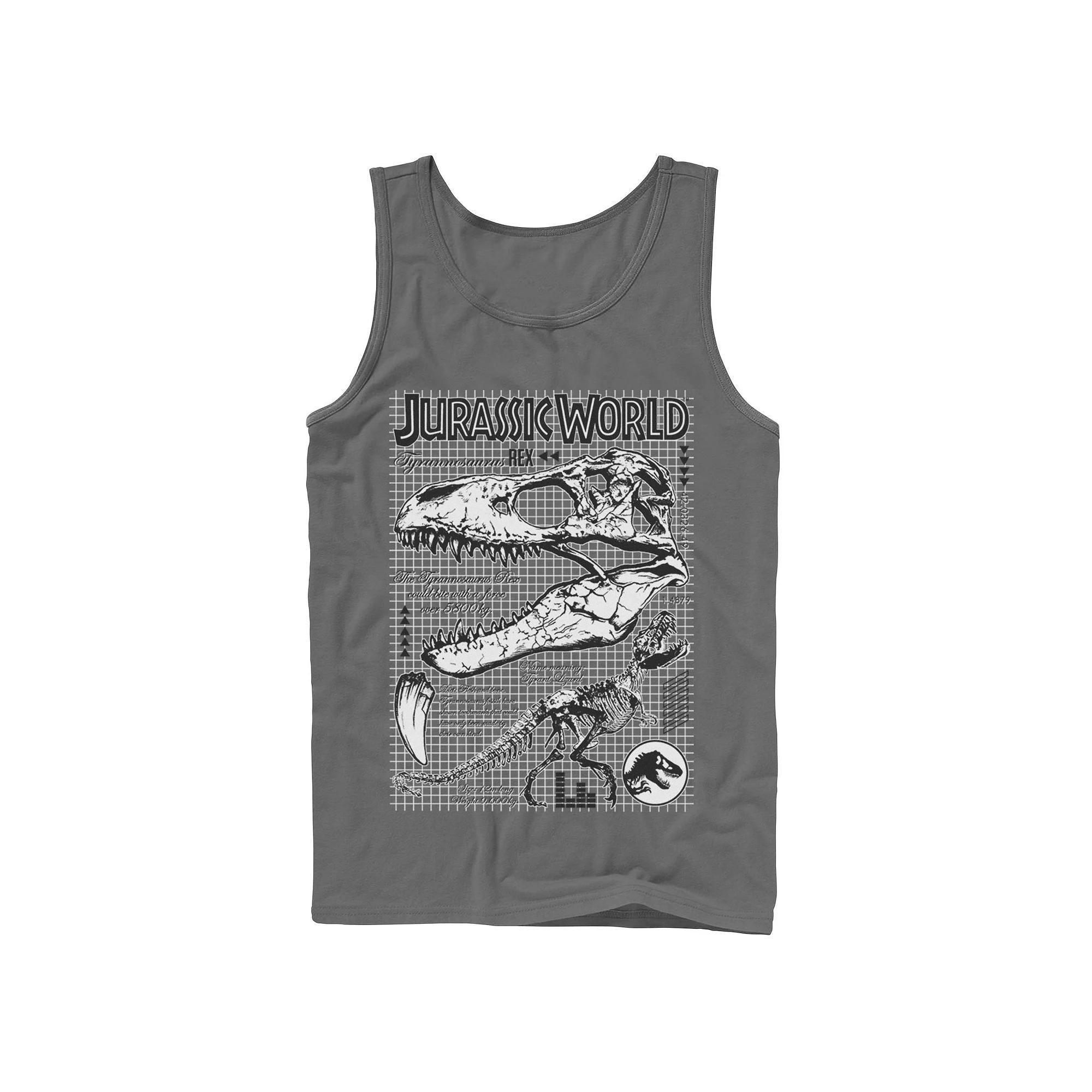 Men's Jurassic World Two T-Rex Bones Schematic Graphic Tank Top, Size: Small, Grey Product Image