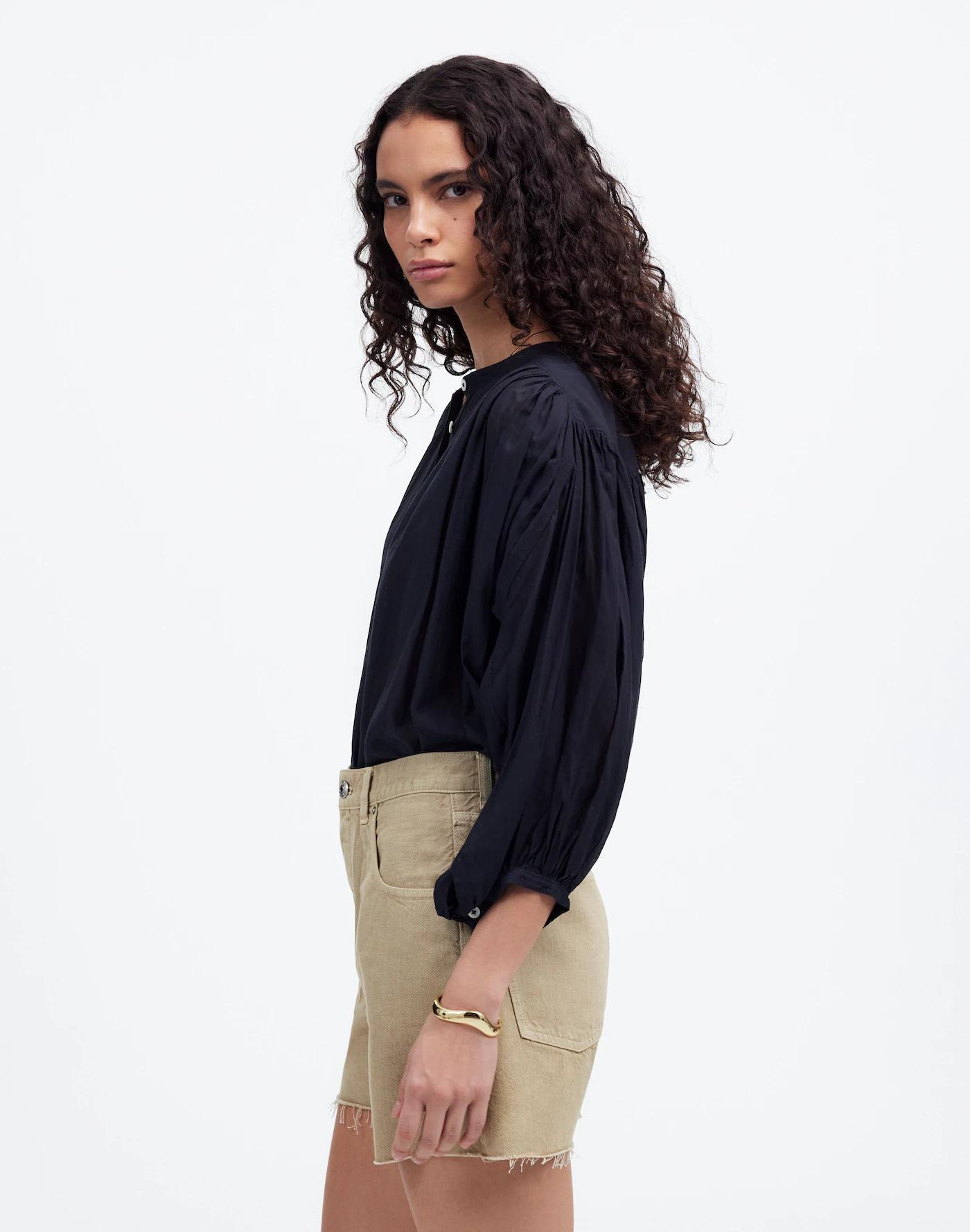 Pleated Low-Slung Denim Shorts Product Image