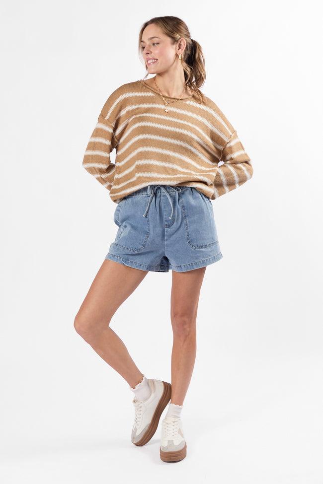 Reach For Me Medium Wash Pull On Chambray Shorts DOORBUSTER Product Image