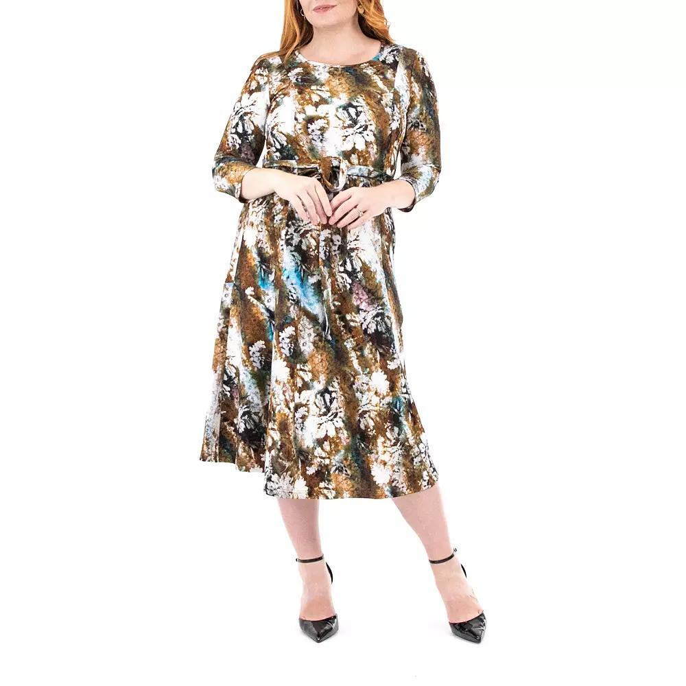 Womens Nina Leonard Sylvia Print Midi Dress Red Geo Product Image