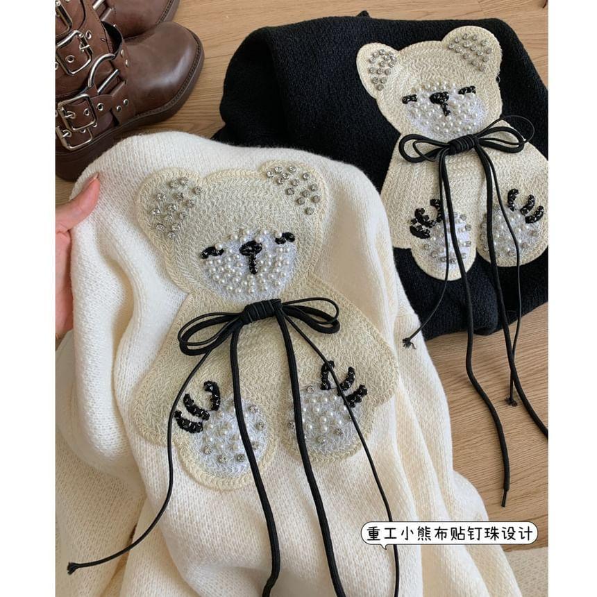 Crewneck Bear Applique Sweater Product Image