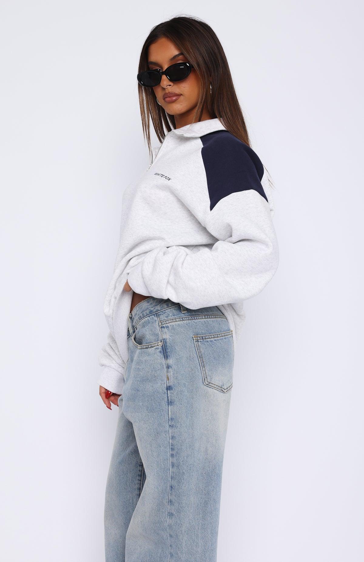 It's A Bad Idea Zip Front Sweater Grey Product Image