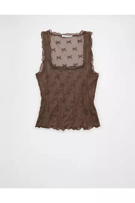 AE Square Neck Bow Mesh Tank Top Women's Product Image