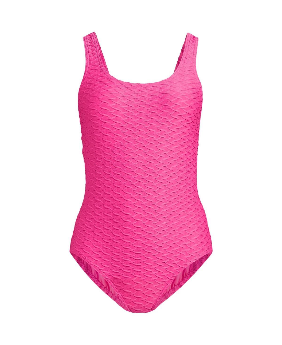 Womens Lands End Textured Scoop Neck Tugless One Piece Swimsuit Product Image
