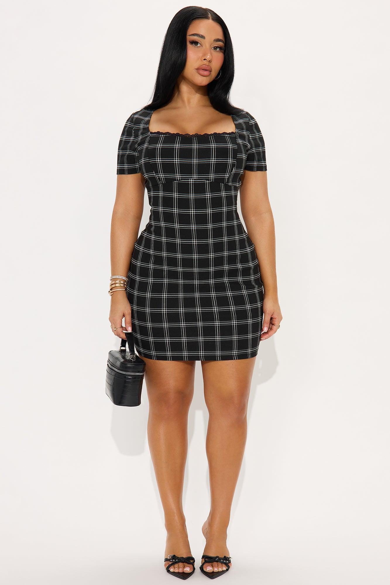 Harriet Plaid Mini Dress - Black Product Image