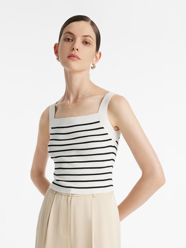 Acetate Striped Square Neck Women Knit Vest Product Image