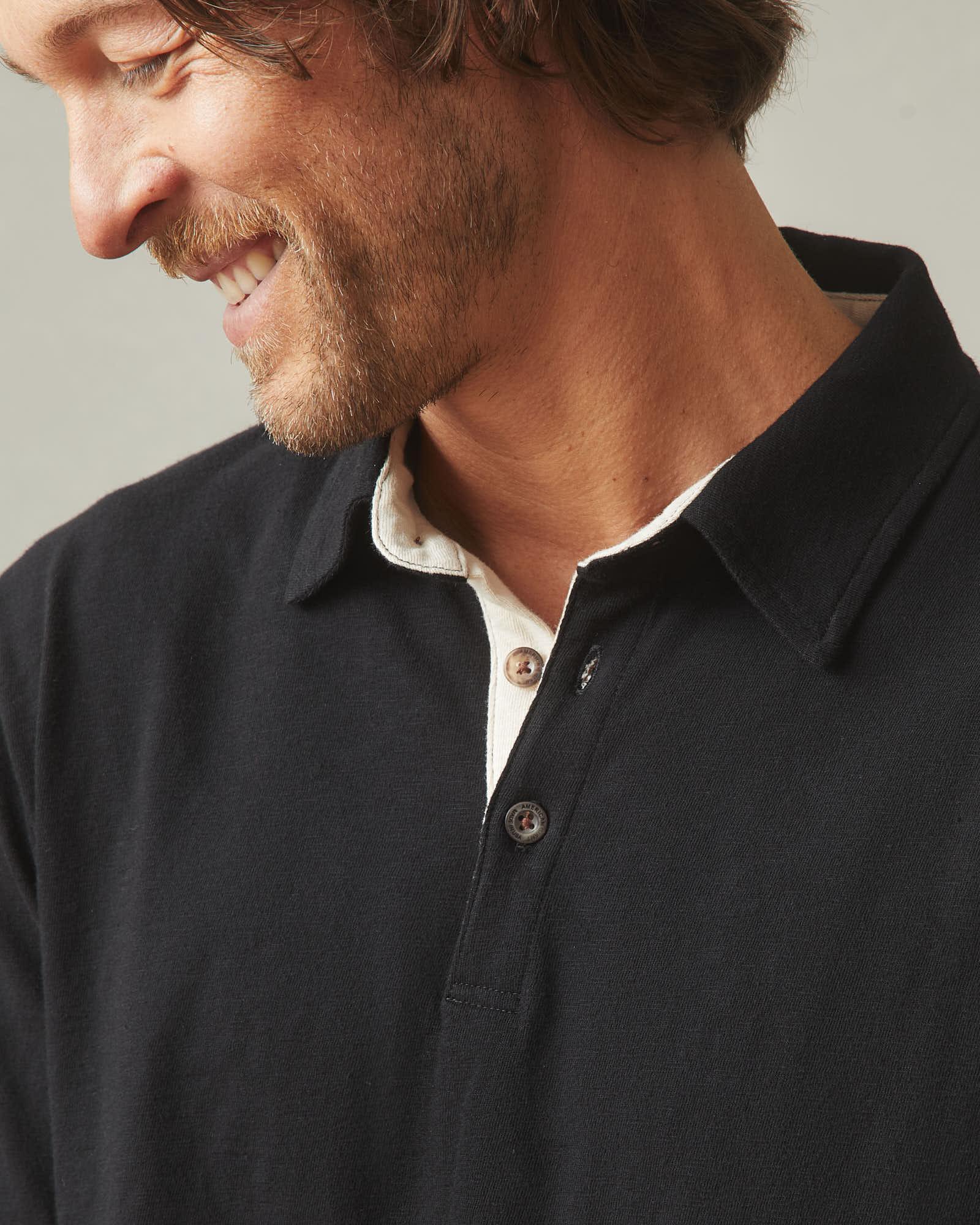 Men's Premium Slub Long Sleeve Polo - Black Product Image