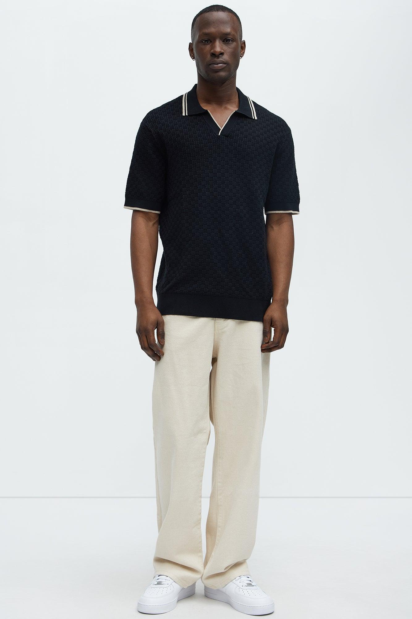 Mario Knitted Johnny Collar Polo - Black Product Image