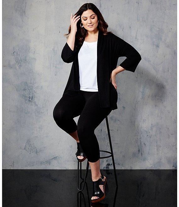 Karen Kane Plus Size Molly Jersey Knit 3/4 Sleeve Open Front Cardigan Product Image