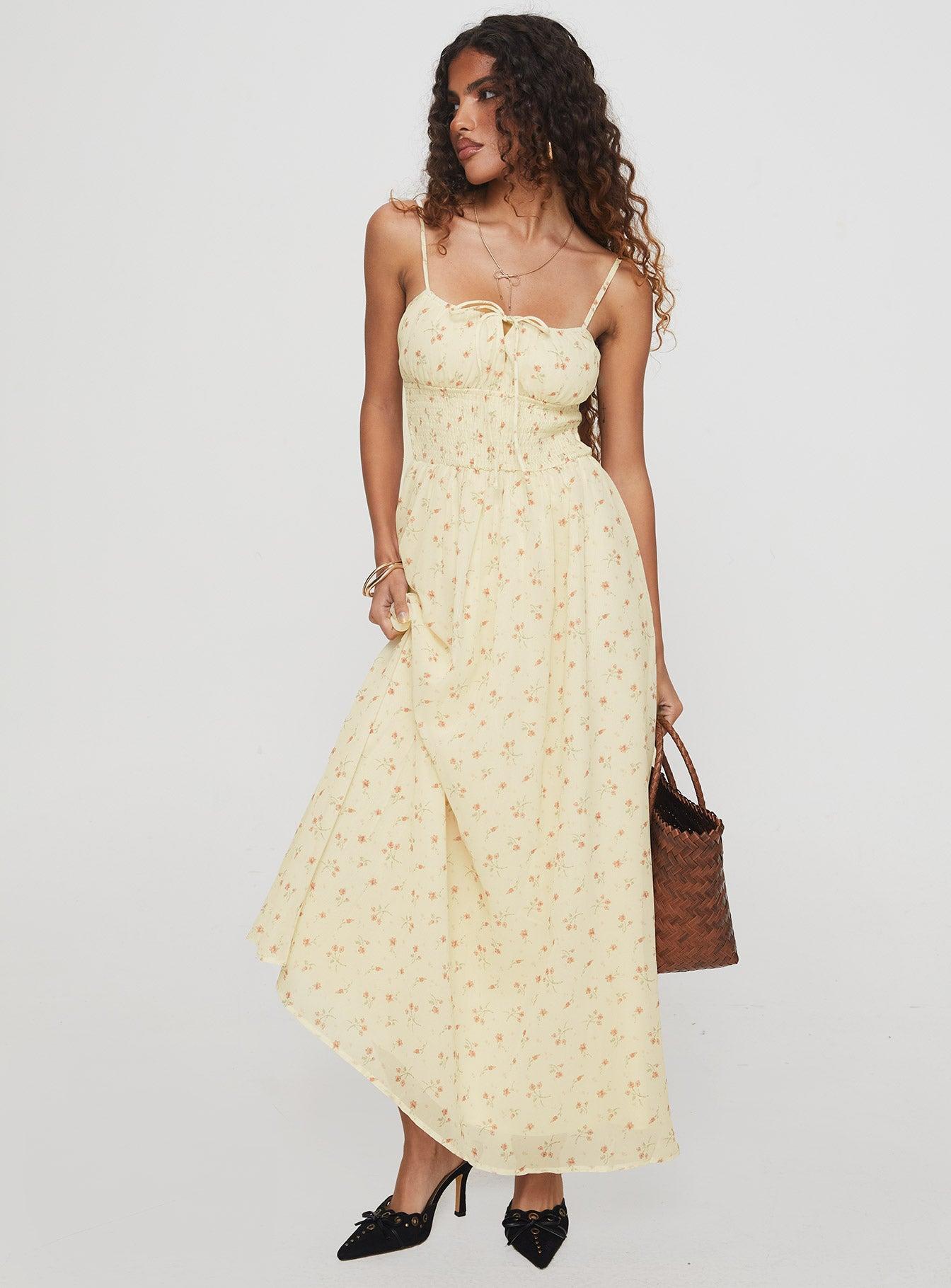 Pearle Shirred Maxi Dress Cream Floral Product Image