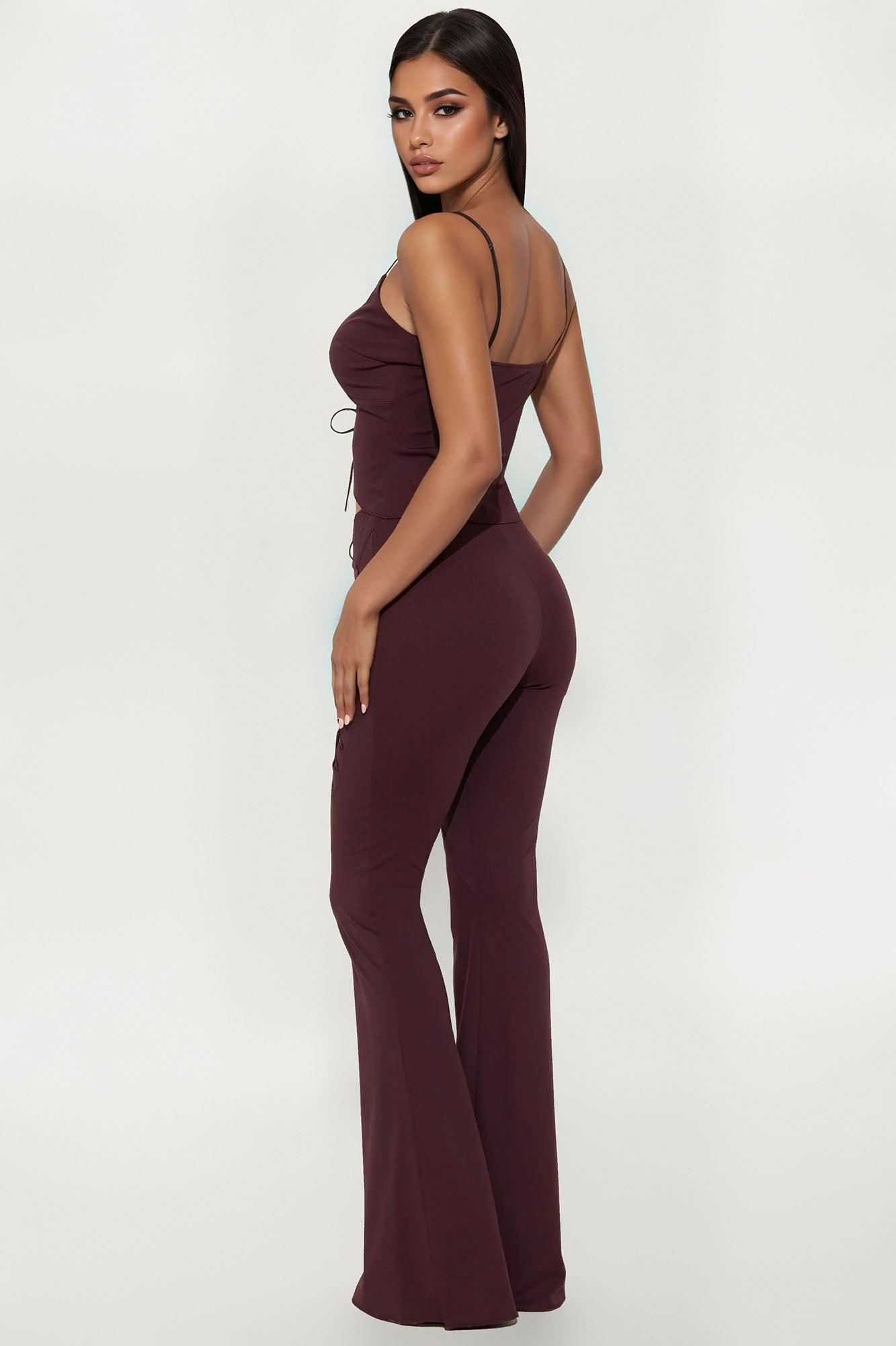 Lillian Lace Up Flare Pant Set - Brown Product Image