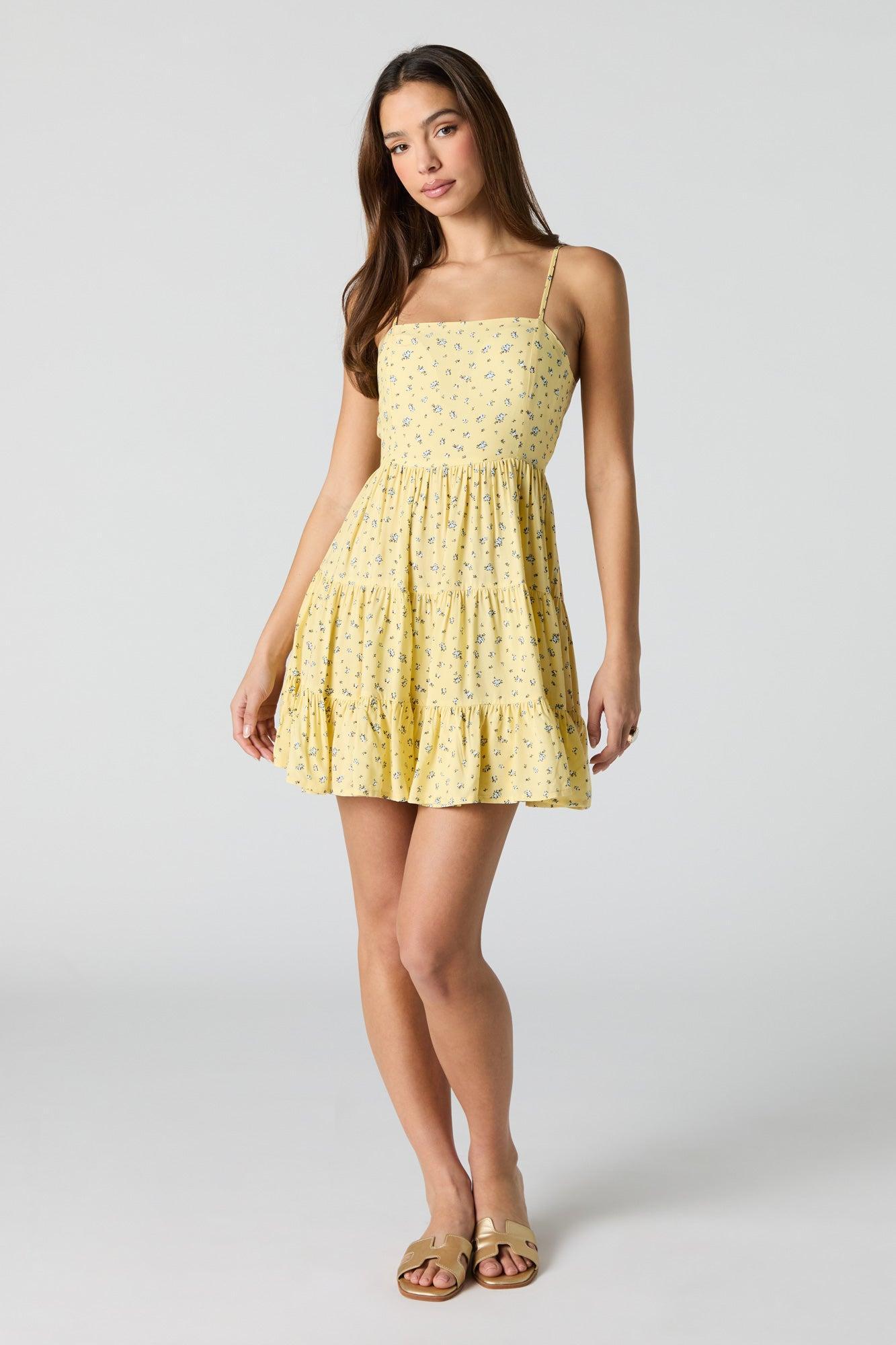 Printed Tie Back Tiered Mini Dress Female Product Image