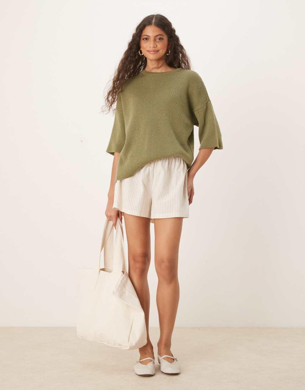 ASOS DESIGN knit T-shirt in khaki Product Image