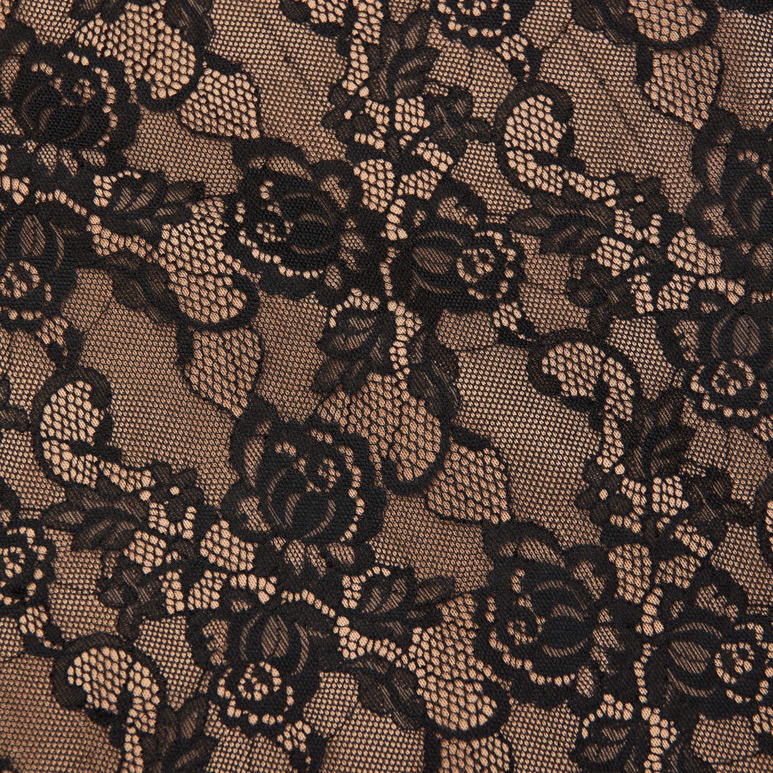 Black Floral Lace Midi Skirt Product Image