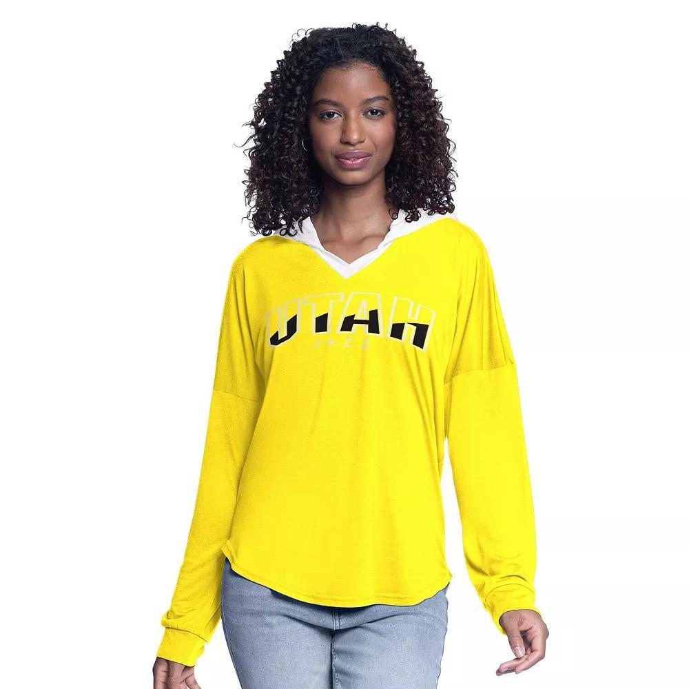 Women's G-III 4Her by Carl Banks Gold Utah Jazz Bench Player Oversized Long Sleeve Hooded Top, Size: Large, Jaz Gold Product Image