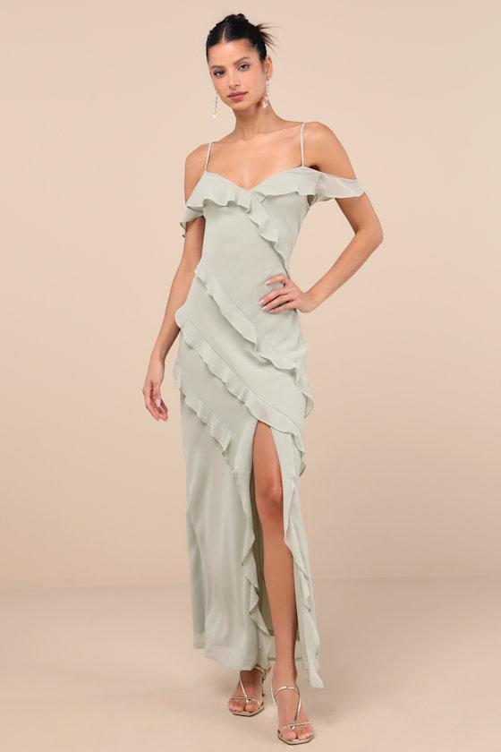 Elara Light Sage Ruffled Maxi Dress Product Image