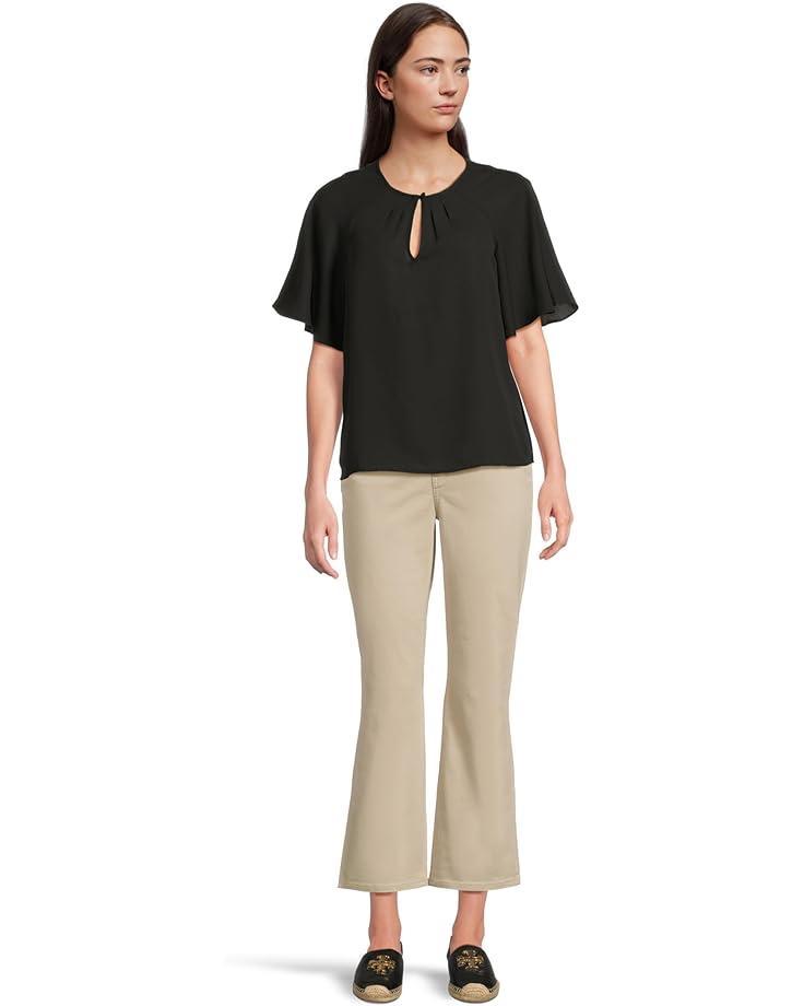 Short Sleeves Ruffle Cuff Crew Neck Blouse Product Image