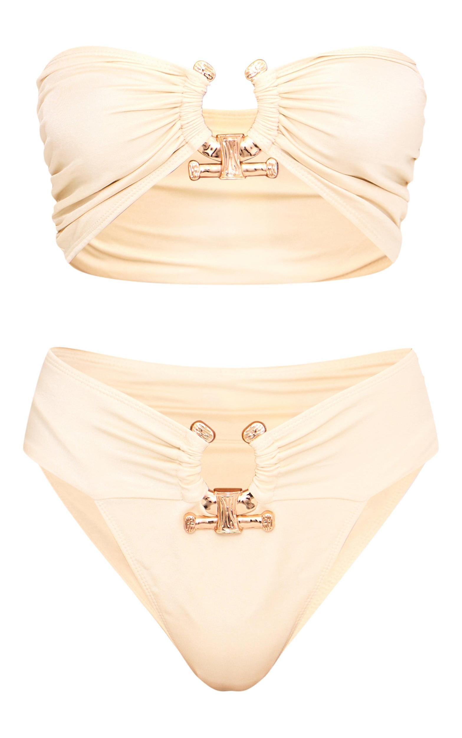 Cream Hammered Trim Bandeau Bikini Top Product Image
