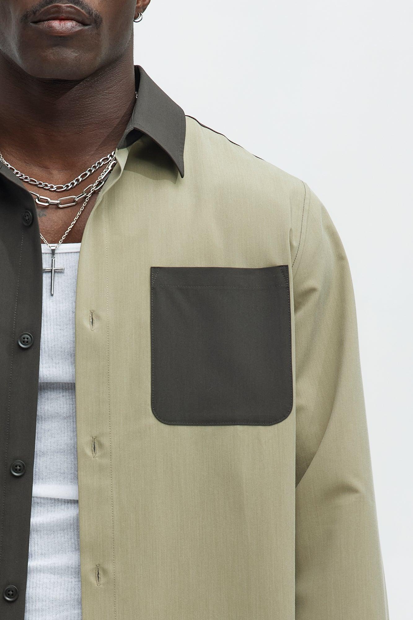 Colorblock Long Sleeve Shirt - Olive/combo Product Image